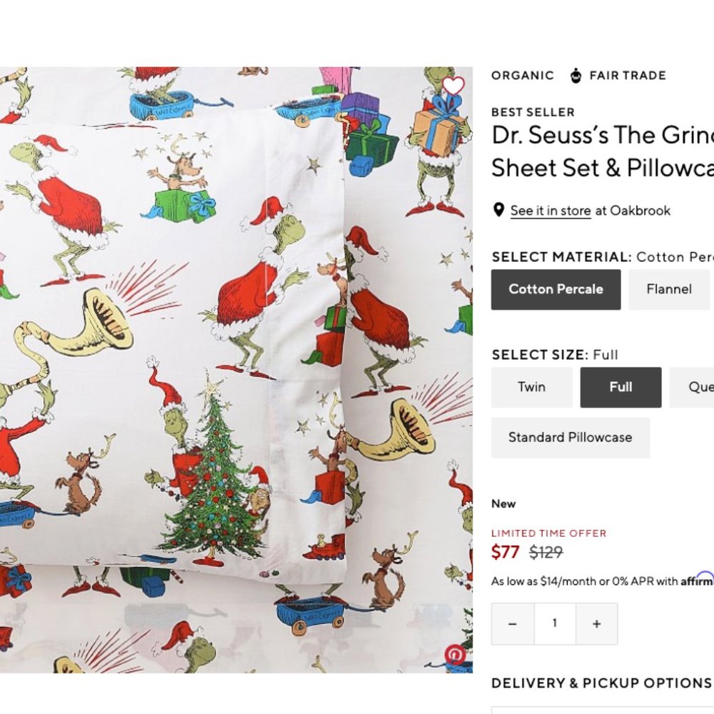 Potterybarn Dr. Seuss's The Grinch Sheet Set & Pillowcases